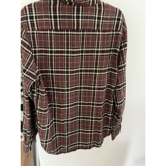Flannel Mens Shirt L Brown Plaid Jachs Outdoors Workweqr Winter - Picture 5 of 5
